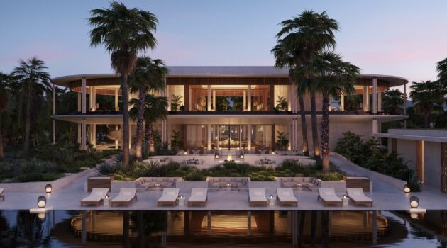 Amanvari Resort view from water over pool and lounge area